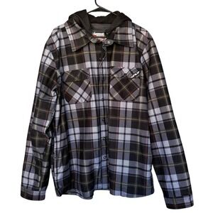 Fly Racing Jacket Mens XL Gray Plaid Hooded Full Zip Mesh Lined Moto Riding